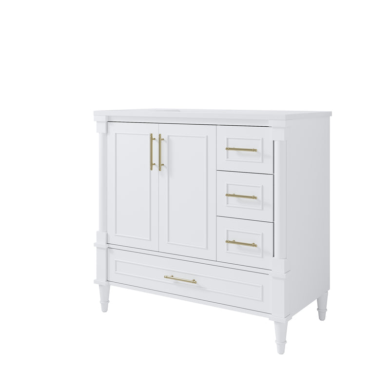 36 inch Bathroom Vanity with Single Sink, Solid Wooden Standing Bathroom Cabinet with Soft-Closing Doors