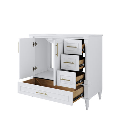 36 inch Bathroom Vanity with Single Sink, Solid Wooden Standing Bathroom Cabinet with Soft-Closing Doors