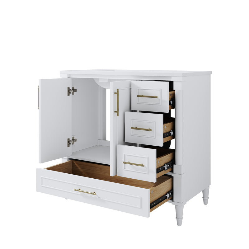 36 inch Bathroom Vanity with Single Sink, Solid Wooden Standing Bathroom Cabinet with Soft-Closing Doors