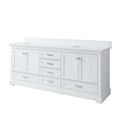 80" White Double Sink Bathroom Vanity with Solid Wood Frame, Soft Close 6 Drawers, White Cultured Marble Countertop