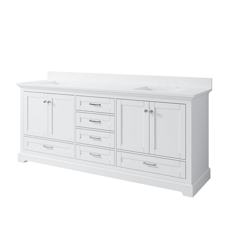 80" White Double Sink Bathroom Vanity with Solid Wood Frame, Soft Close 6 Drawers, White Cultured Marble Countertop