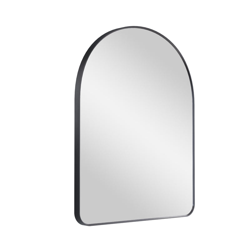 28 in. W x 36 in. H Arched Aluminum Framed Wall Bathroom Vanity Mirror in Matte Black