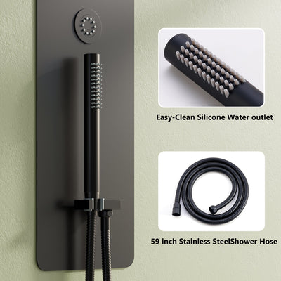 Luxury Thermostatic 4-Function Stainless Steel Shower System with Ultra-Thin Dual-Function Rainfall Head, Handheld, Body Jets