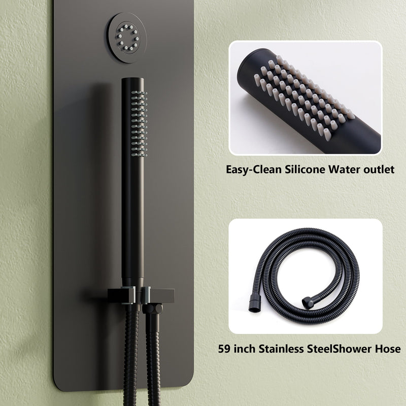 Luxury Thermostatic 4-Function Stainless Steel Shower System with Ultra-Thin Dual-Function Rainfall Head, Handheld, Body Jets