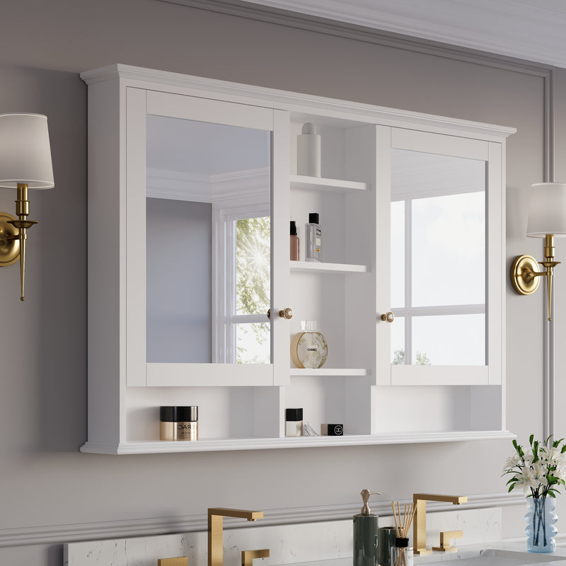 55 in. W x 35 in. H Rectangular Wood Frame Surface Mount Soft Close Medicine Cabinet with Mirror