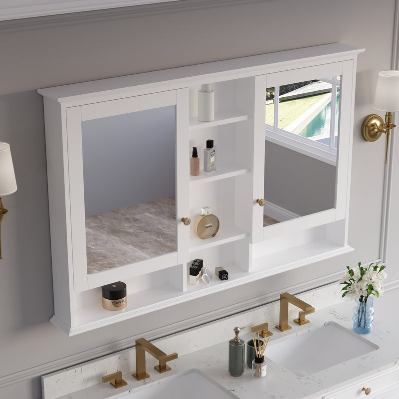 55 in. W x 35 in. H Rectangular Wood Frame Surface Mount Soft Close Medicine Cabinet with Mirror