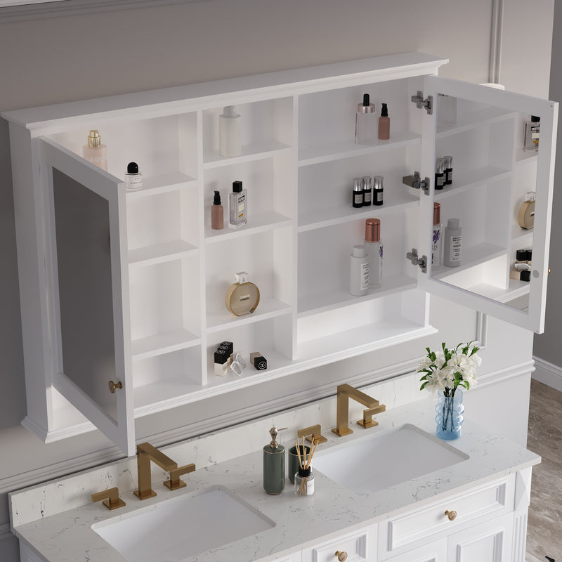 55 in. W x 35 in. H Rectangular Wood Frame Surface Mount Soft Close Medicine Cabinet with Mirror