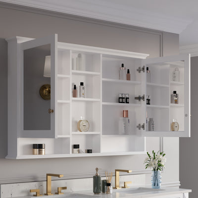 55 in. W x 35 in. H Rectangular Wood Frame Surface Mount Soft Close Medicine Cabinet with Mirror