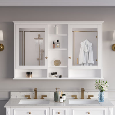 55 in. W x 35 in. H Rectangular Wood Frame Surface Mount Soft Close Medicine Cabinet with Mirror