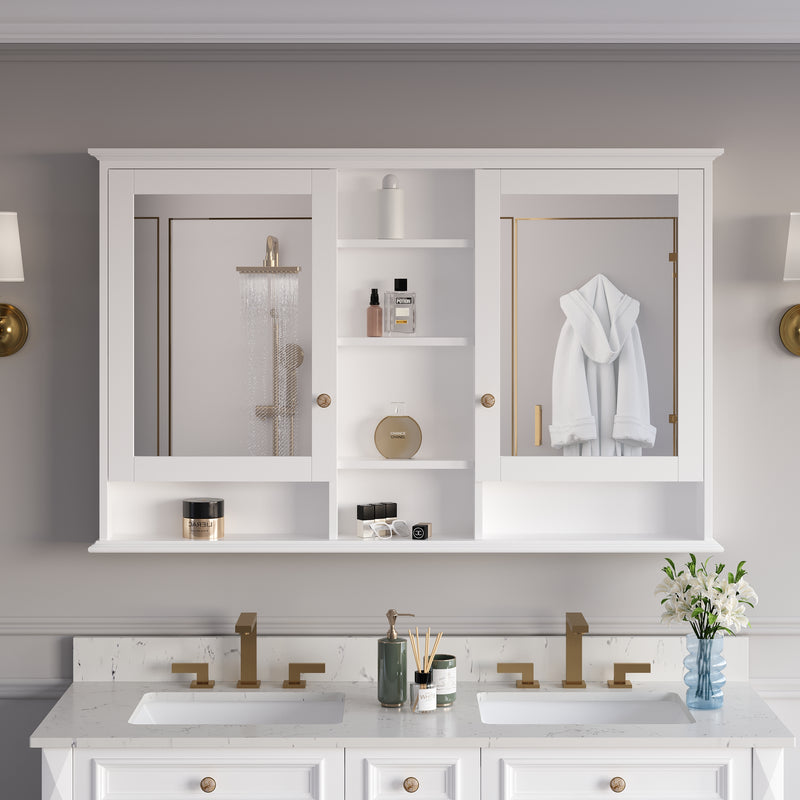 55 in. W x 35 in. H Rectangular Wood Frame Surface Mount Soft Close Medicine Cabinet with Mirror