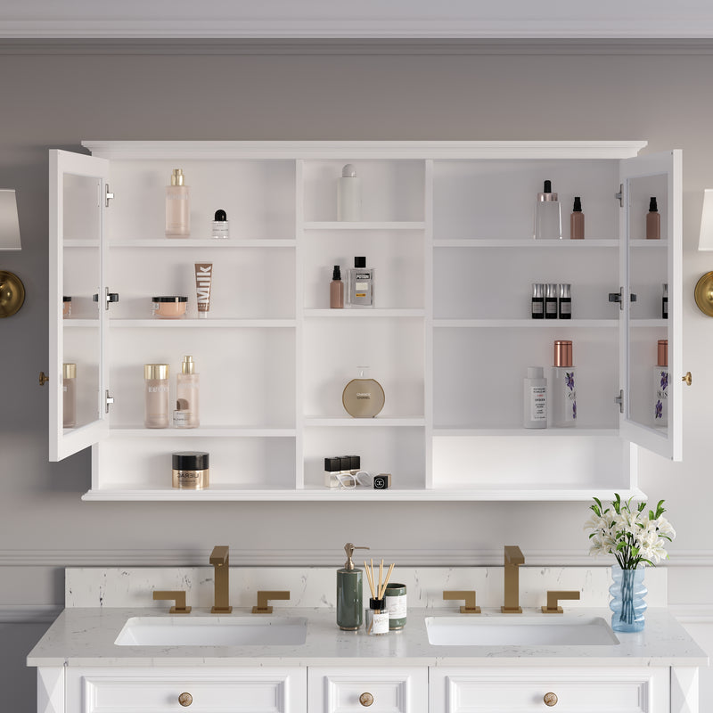 55 in. W x 35 in. H Rectangular Wood Frame Surface Mount Soft Close Medicine Cabinet with Mirror