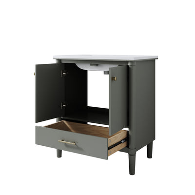 30 inch Bathroom Vanity with Single Sink, Solid Wood Freestanding Bathroom Cabinet with Soft-Closing Doors, Green