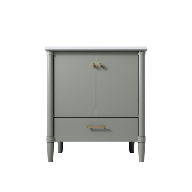 30 inch Bathroom Vanity with Single Sink, Solid Wood Freestanding Bathroom Cabinet with Soft-Closing Doors, Green