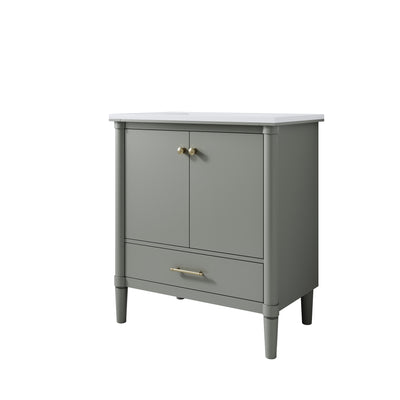 30 inch Bathroom Vanity with Single Sink, Solid Wood Freestanding Bathroom Cabinet with Soft-Closing Doors, Green