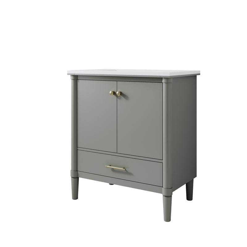 30 inch Bathroom Vanity with Single Sink, Solid Wood Freestanding Bathroom Cabinet with Soft-Closing Doors, Green