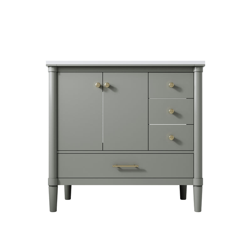 36 inch Bathroom Vanity with Single Sink, Solid Wood Freestanding Bathroom Cabinet with Soft-Closing Doors & 4 Drawers, Green