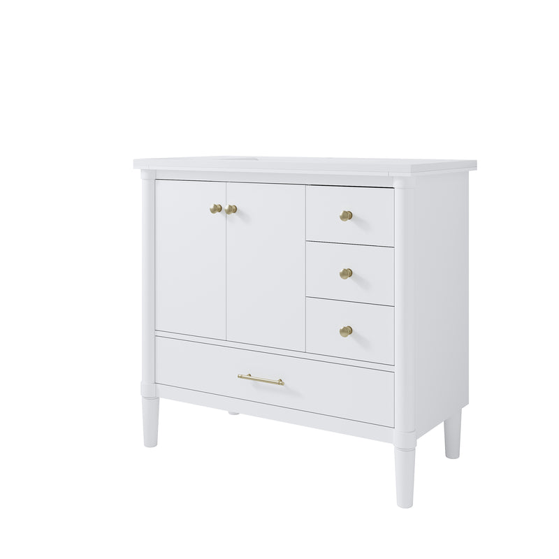 36 inch Bathroom Vanity with Single Sink, Solid Wood Freestanding Bathroom Cabinet with Soft-Closing Doors & 4 Drawers, White