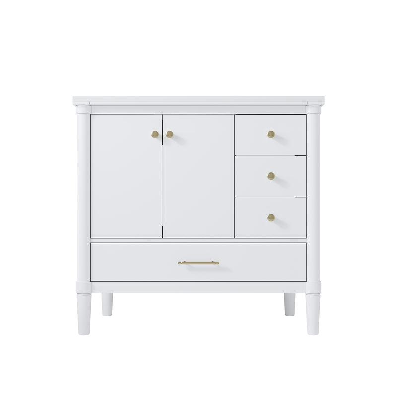 36 inch Bathroom Vanity with Single Sink, Solid Wood Freestanding Bathroom Cabinet with Soft-Closing Doors & 4 Drawers, White