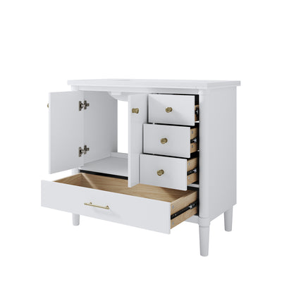 36 inch Bathroom Vanity with Single Sink, Solid Wood Freestanding Bathroom Cabinet with Soft-Closing Doors & 4 Drawers, White