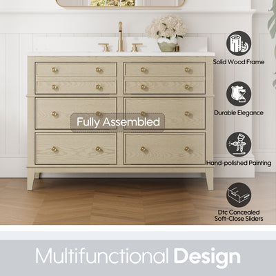48 in. OAK Single Sink Freestanding Solid Wood Bathroom Vanity Storage Organizer with Carrara White Quartz Countertop