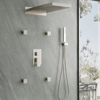 Wall-Mounted 3-Function Shower Set with Dual-Mode Overhead, Brass Body Jets & Hand Shower