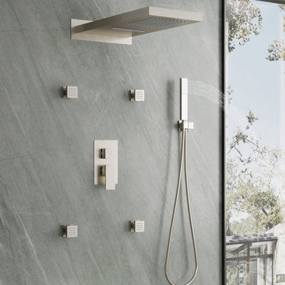 Wall-Mounted 3-Function Shower Set with Dual-Mode Overhead, Brass Body Jets & Hand Shower