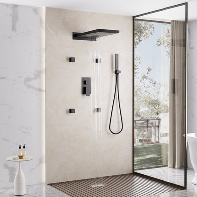 Wall-Mounted 3-Function Shower Set with Dual-Mode Overhead, Brass Body Jets & Hand Shower