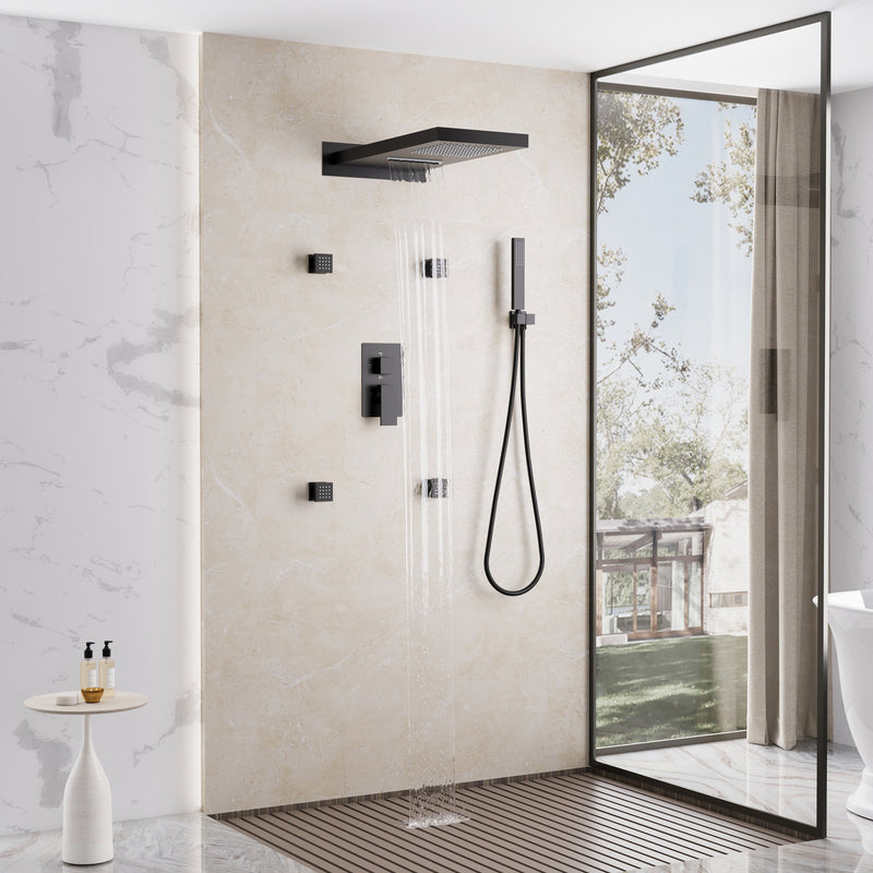 Wall-Mounted 3-Function Shower Set with Dual-Mode Overhead, Brass Body Jets & Hand Shower