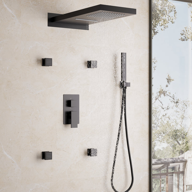 Wall-Mounted 3-Function Shower Set with Dual-Mode Overhead, Brass Body Jets & Hand Shower