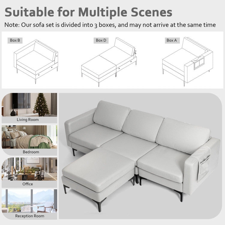 Modular L-shaped Sectional Sofa with Reversible Chaise--Light Gray
