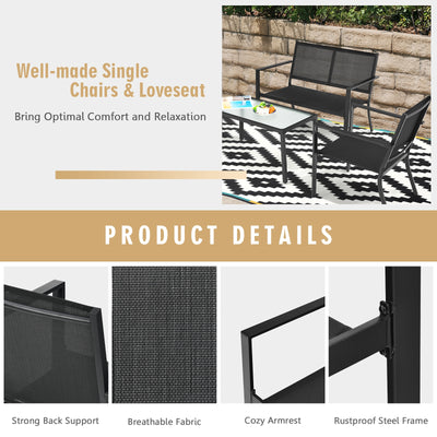 4 PCS Patio Furniture Set Sofa Coffee Table Steel Frame Garden