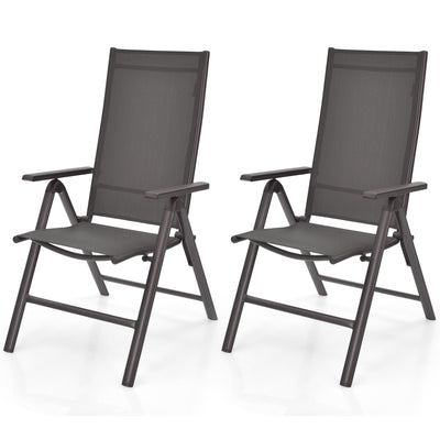 2 Pieces Patio Folding Dining Chairs Aluminium Adjustable Back