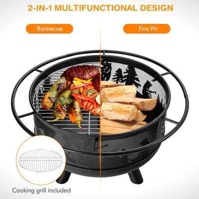 30 Inch Outdoor Wood Burning Fire Pit with Fire Poker and Cooking Grill