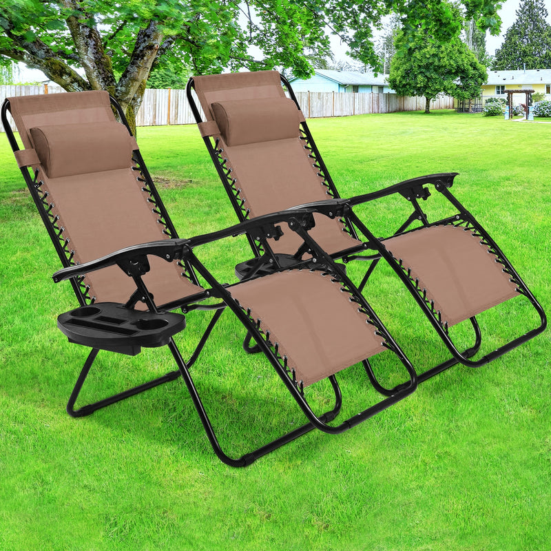 2 Pieces Folding Lounge Chair with Zero Gravity