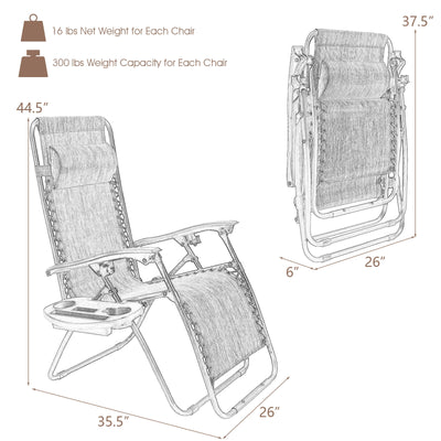 2 Pieces Folding Lounge Chair with Zero Gravity