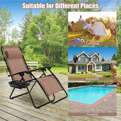 2 Pieces Folding Lounge Chair with Zero Gravity