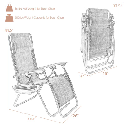 2 Pieces Folding Lounge Chair with Zero Gravity