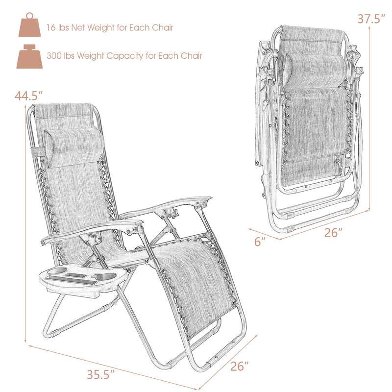 2 Pieces Folding Lounge Chair with Zero Gravity