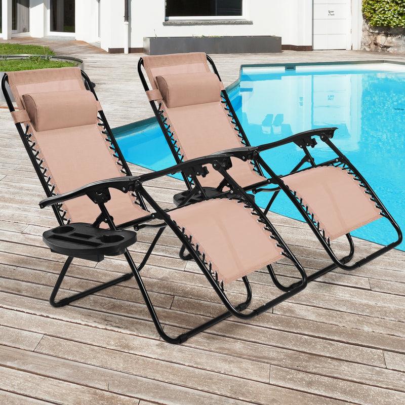 2 Pieces Folding Lounge Chair with Zero Gravity