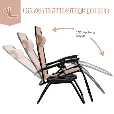 2 Pieces Folding Lounge Chair with Zero Gravity