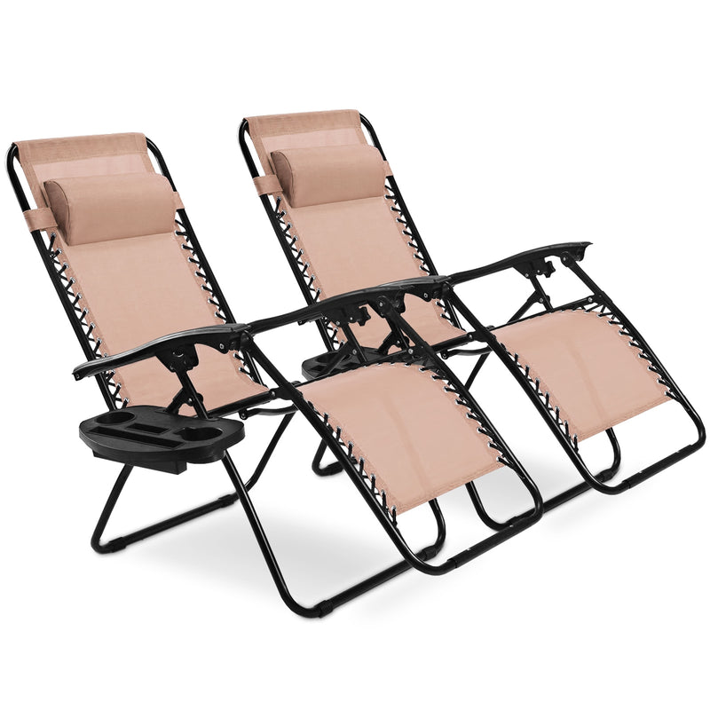 2 Pieces Folding Lounge Chair with Zero Gravity