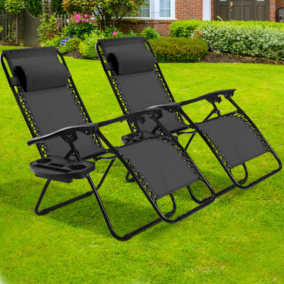 2 Pieces Folding Lounge Chair with Zero Gravity