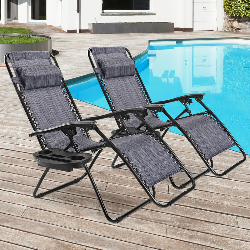 2 Pieces Folding Lounge Chair with Zero Gravity