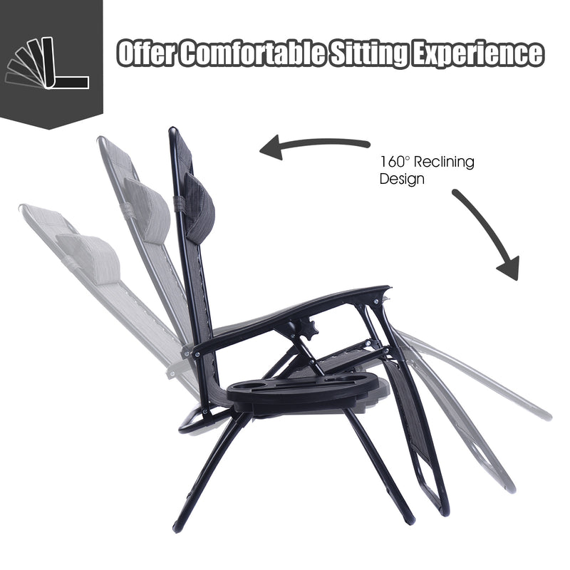 2 Pieces Folding Lounge Chair with Zero Gravity