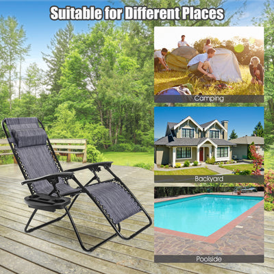 2 Pieces Folding Lounge Chair with Zero Gravity