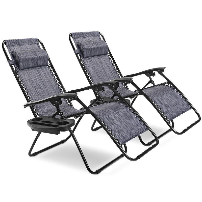 2 Pieces Folding Lounge Chair with Zero Gravity