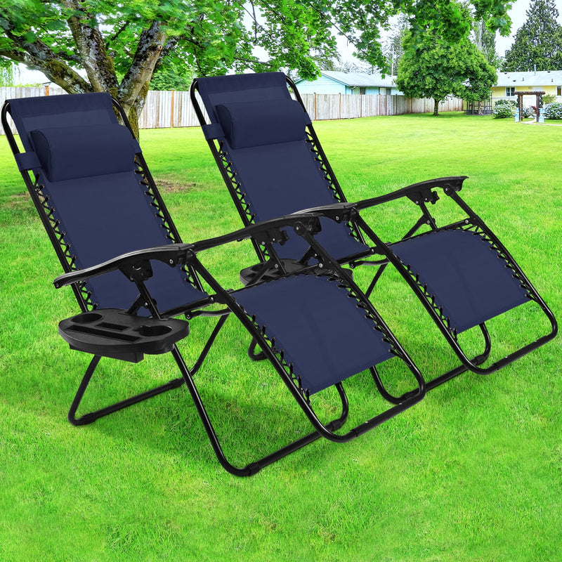 2 Pieces Folding Lounge Chair with Zero Gravity