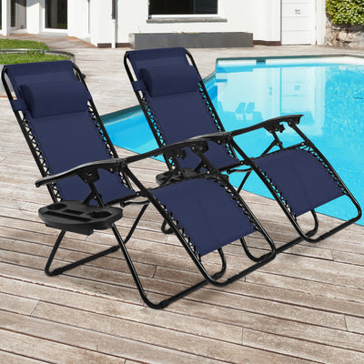 2 Pieces Folding Lounge Chair with Zero Gravity