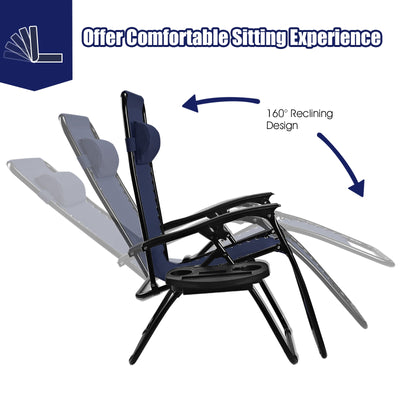 2 Pieces Folding Lounge Chair with Zero Gravity