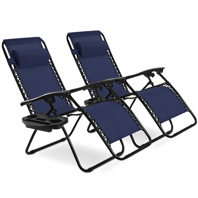 2 Pieces Folding Lounge Chair with Zero Gravity